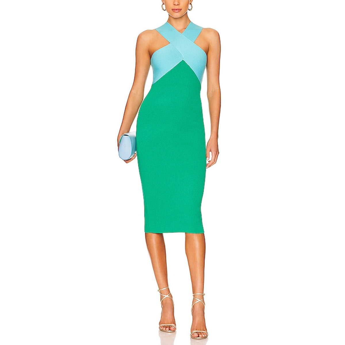 Le Superbe Colorblock Aqua And Emerald Midi Dress Size XS