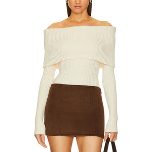 L'Academie Ribbed Cream Namir Off Shoulder Sweater Size S