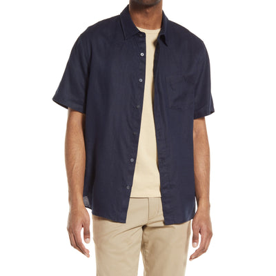 Vince Classic Blue Short Sleeve Linen Shirt Size L