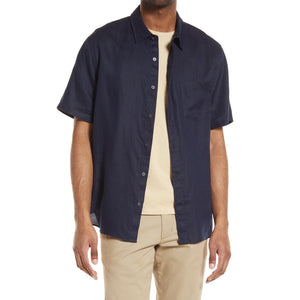 Vince Classic Blue Short Sleeve Linen Shirt Size L