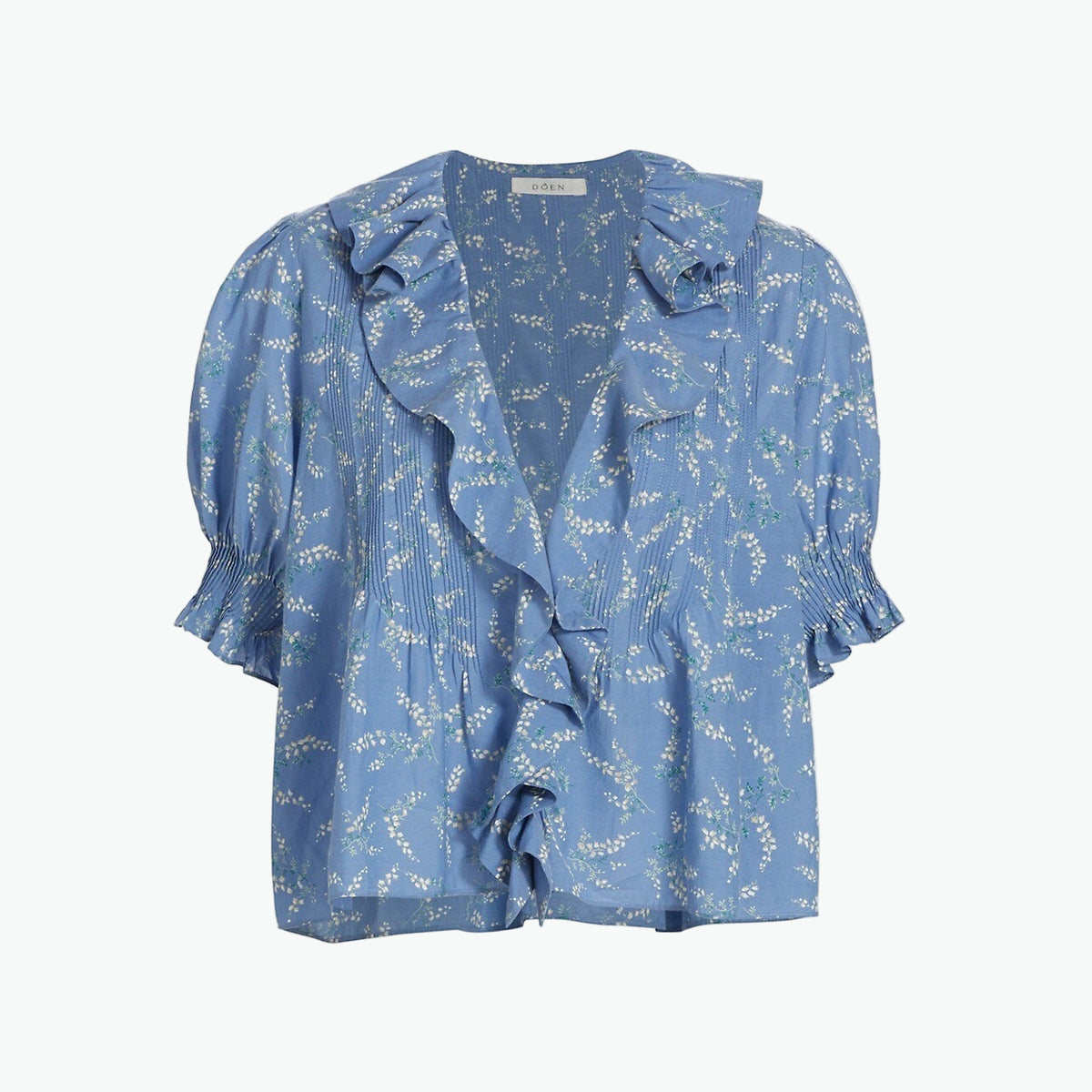 Dôen 'Henri' Blue Cotton Pleated Floral Top Size S