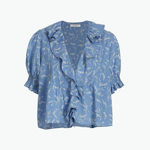 Dôen 'Henri' Blue Cotton Pleated Floral Top Size S