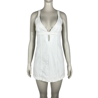 Re/Done Plunging White Keyhole Mini Dress Size S