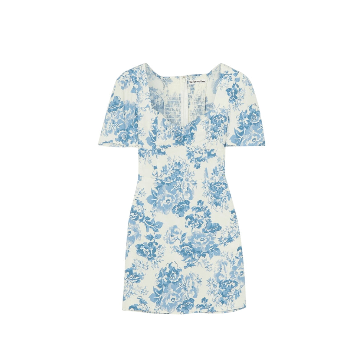 Reformation 'Brittney' Blue Viscose Floral-Print Crepe Mini Dress Size 6