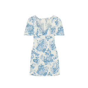 Reformation 'Brittney' Blue Viscose Floral-Print Crepe Mini Dress Size 6