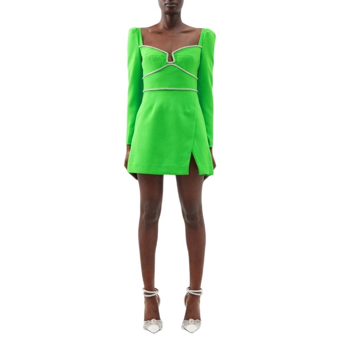Self-Portrait Glam Bright Green Crystal Embellished Crepe Mini Dress Size 4 US / 8 UK Dress