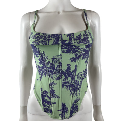 Miaou Printed Teal Toile Corset Top Size M
