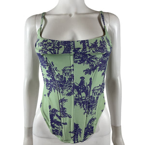 Miaou Printed Teal Toile Corset Top Size M