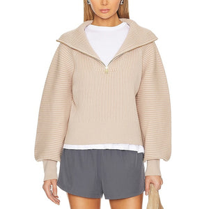 Varley Ribbed Beige Reid Half Zip Sweater Size XS