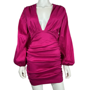 Lovers And Friends Sleek Fuchsia Ruched Plunge Mini Dress Size S