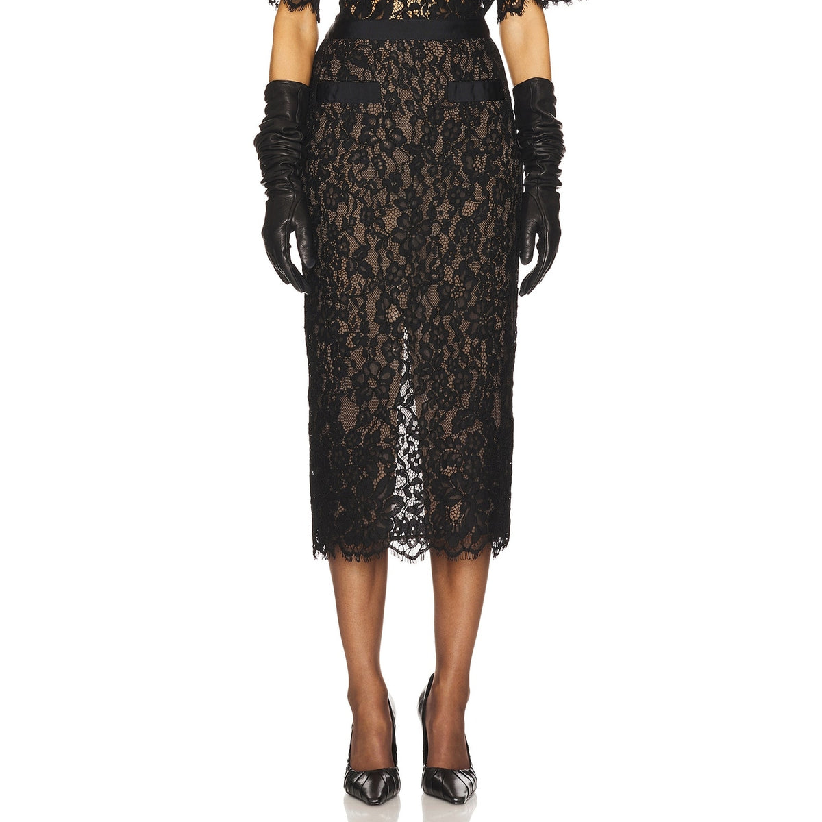 Helsa Elegant Black Lace Midi Skirt Size XS