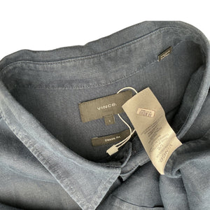 Vince Classic Blue Short Sleeve Linen Shirt Size L