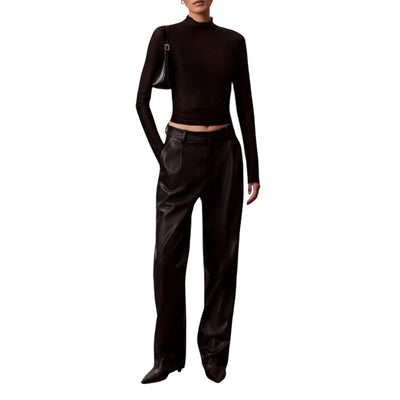 Calvin Klein Sleek Black Pleated Wide-Leg Trousers Size 0 NWT