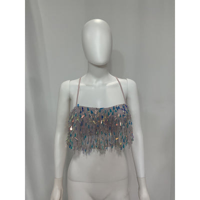 Majorelle 'Mallory' Silver Embellished Beaded Crop Top Size S - NWT