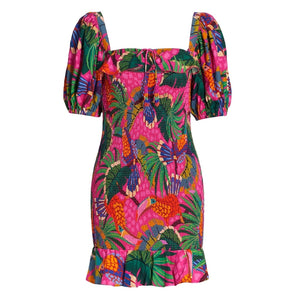 Farm Rio Vibrant Multicolor Painted Toucans Mini Dress Size XS