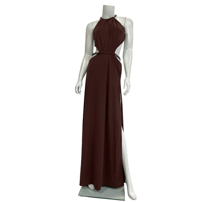 Revolve Embellished Chocolate Brown Moon Maxi Dress Size M NWT
