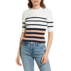 Frame Striped Pink Clay Multi Rib Short Sleeve Size Small Sweater