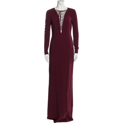 Stella Mccartney Elegant Maroon Lace Up V Neck Dress Size XS NWT