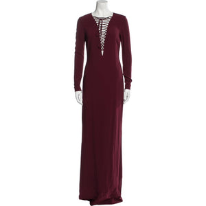 Stella Mccartney Elegant Maroon Lace Up V Neck Dress Size XS NWT