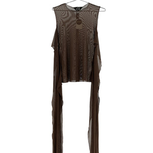 Kim Shui Sheer Brown Jersey Tie Top Size M