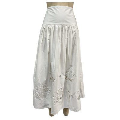 Sandro Embroidered White Poplin Maxi Skirt Size 38/US 6