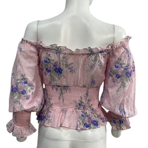 Loveshackfancy Smocked Juicy Plum Fifi Shoulder Blouse Size XS