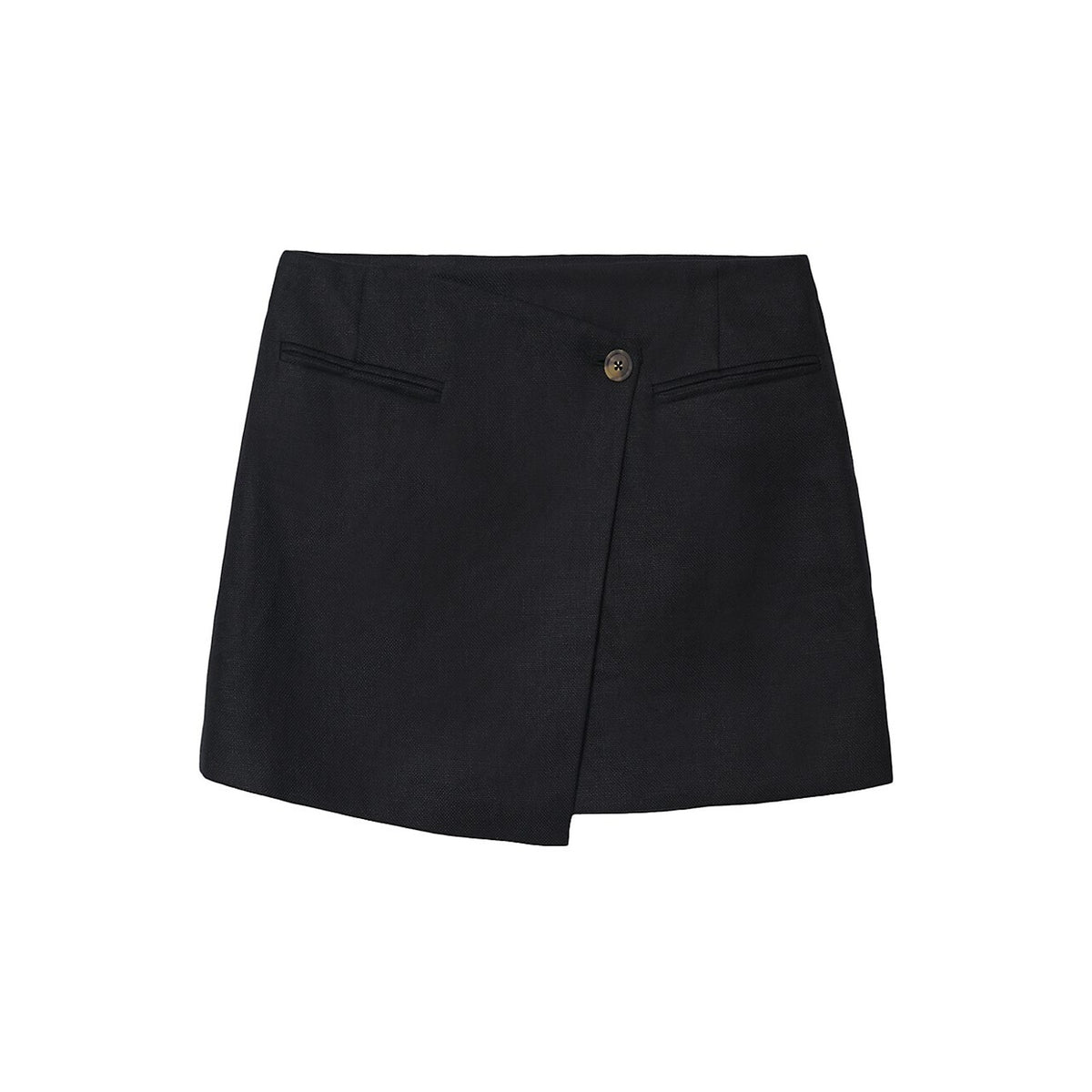 Anine Bing 'Natalia' Black Linen Wrap-Front Mini Skirt Size S