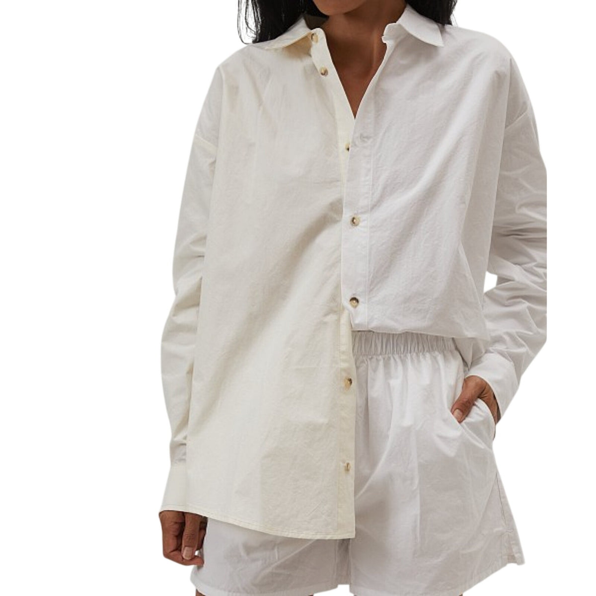 Donni. Colorblock Powder Creme Duo Pop Button Down Shirt Size M