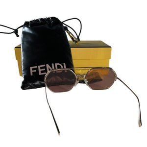 Fendi Geometric Shiny Gold Bordeaux Olock Sunglasses