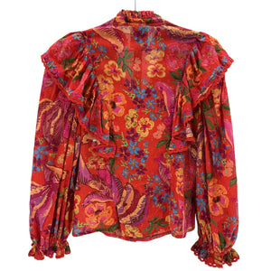 Farm Rio Ruffled Multicolor Spring Bananas Blouse Size XS