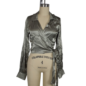 L*space Satin Olive Gwen Wrap Size S Blouse