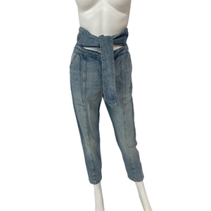 Jonathan Simkhai 'Henley' Blue Cotton Tie-Waist Zuma Light Strai Pant Size 26