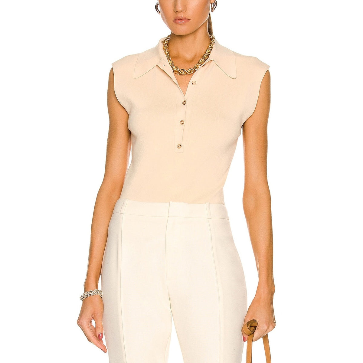 A.L.C. Knit Beige Taylor Polo Top Size S