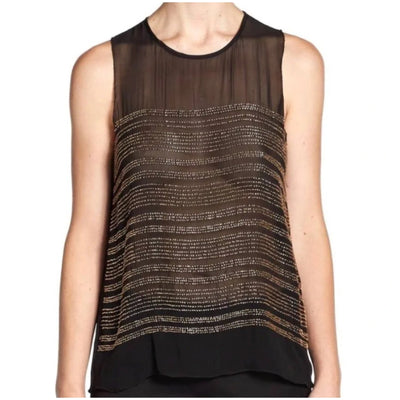 L'agence Embellished Black Sheer Panel Top Size XS