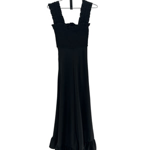 Ganni Ruffled Black Crepe Maxi Dress Size 32