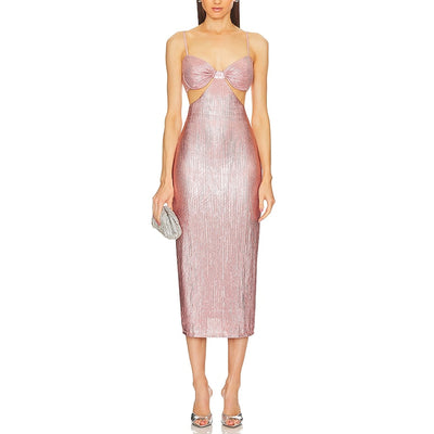 Michael Costello Shimmering Pink Yvonne Midi Dress Size XXS