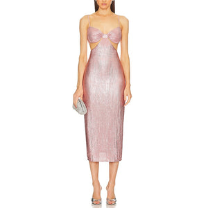 Michael Costello Shimmering Pink Yvonne Midi Dress Size XXS