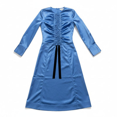 Ganni Ruched Blue Satin Midi Dress Size 32