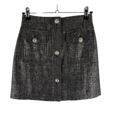 Alessandra Rich Chic Black And Silver Tweed Button-Front Mini Skirt Size IT 38 / US 2 NWT