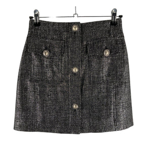 Alessandra Rich Chic Black And Silver Tweed Button-Front Mini Skirt Size IT 38 / US 2 NWT