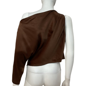 The Sei Satin Chocolate One Shoulder Top Size 4