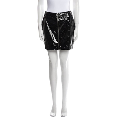 L'Agence Glossy Black Lamb Leather Mini Skirt Size 4