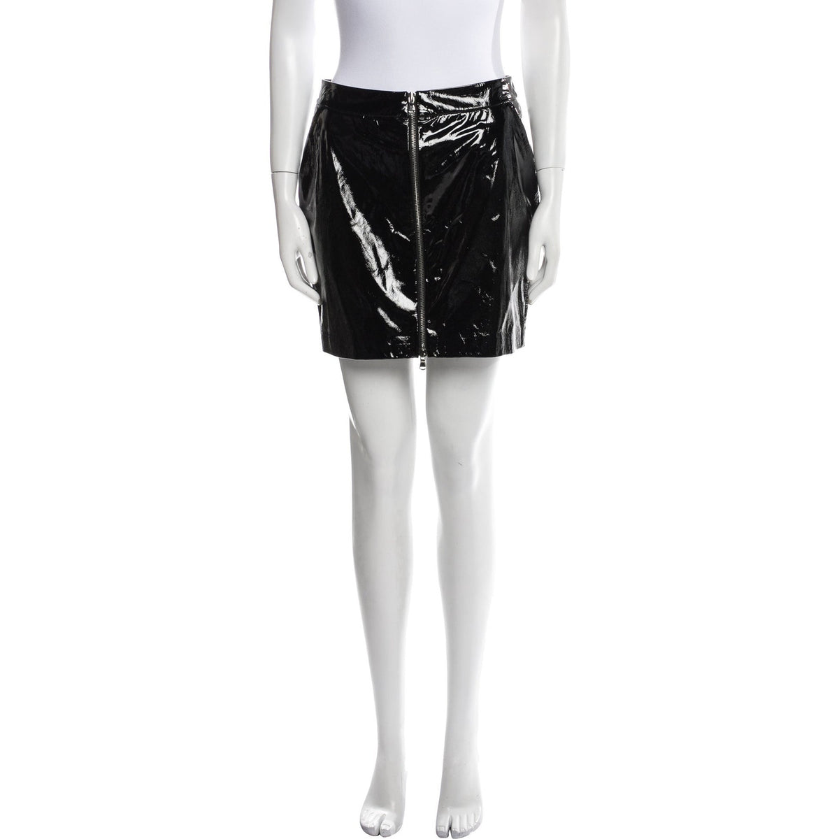 L'Agence Glossy Black Lamb Leather Mini Skirt Size 4