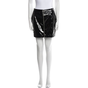 L'Agence Glossy Black Lamb Leather Mini Skirt Size 4