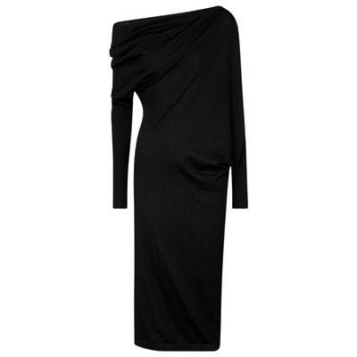 Tom Ford Black Cashmere & Silk Off-Shoulder Midi Dress Size M NWT