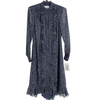 Mikael Aghal Elegant Purple Ruffle Front Midi Dress Size 0