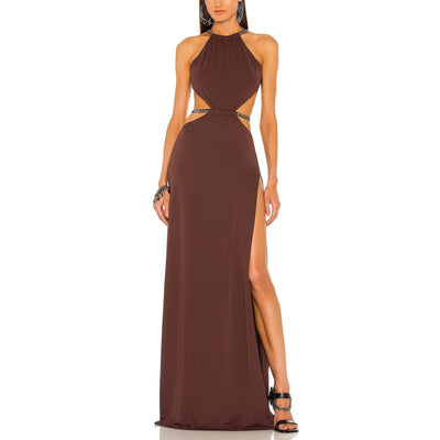 Revolve Embellished Chocolate Brown Moon Maxi Dress Size M NWT