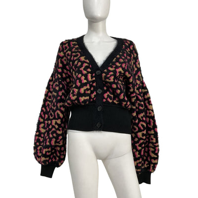 Diane Von Furstenberg Fuzzy Black Dolly Cardigan Size M
