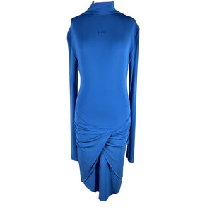 Off-White Sleek Blue Twist-Front Jersey Mini Dress Size 42