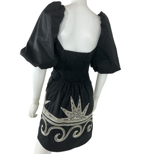Johanna Ortiz Embroidered Black Simple Pleasures Mini Dress Size S